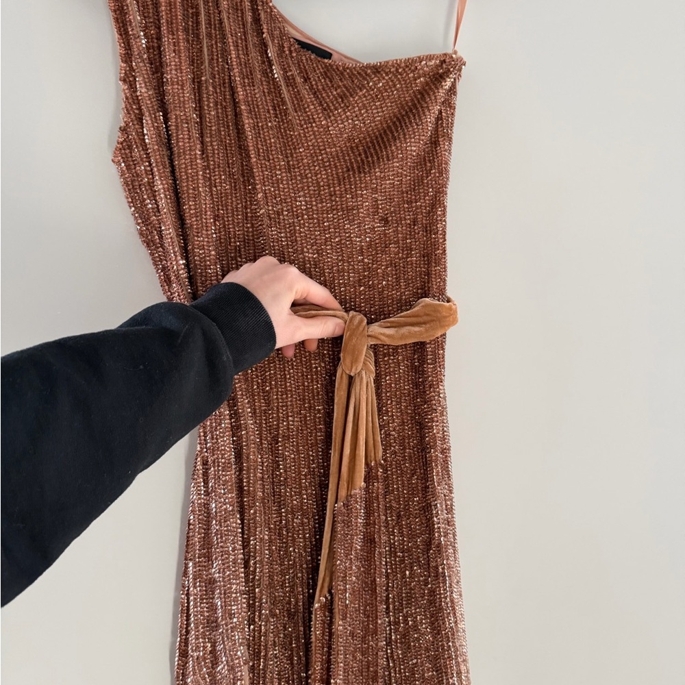 Retrofete One-Shoulder Tan Dress - Picture 7 of 11